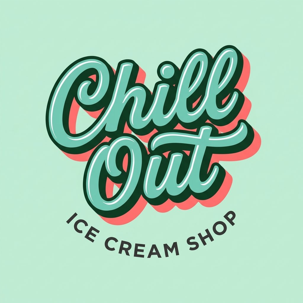 Логотип кафе-мороженого Chill Out на мятном фоне